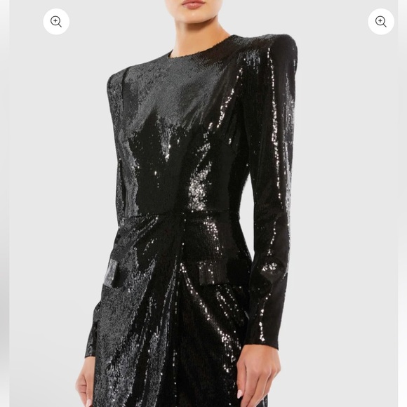 NWT Ieena for Mac Duggal Sequined Structured Faux Blazer Mini Dress in Black - Picture 2 of 8